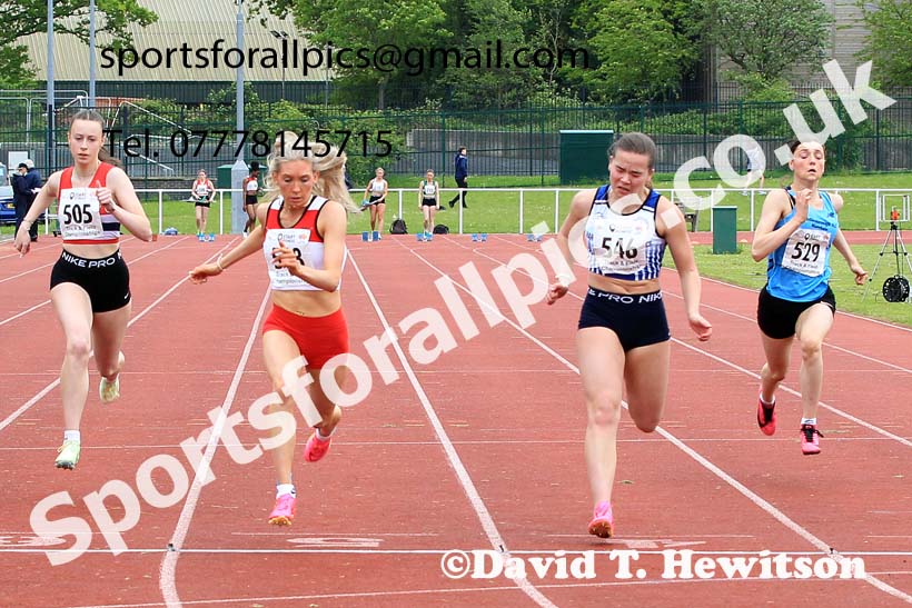 Womens Under-17s 100 metres, 2023 North Eastern Track and Field Champs., Middlesbrough Sports Village, Middlesbrough. Photo: David T. Hewitson/Sports for All Pics